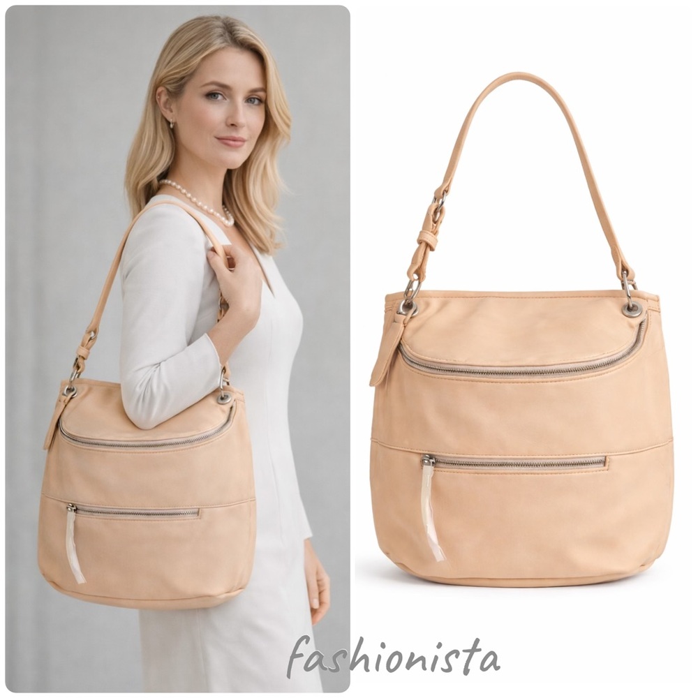 NWT - Derrick Crosby Soft Lamb Leather Convertible Handbag – Ecru / Nude